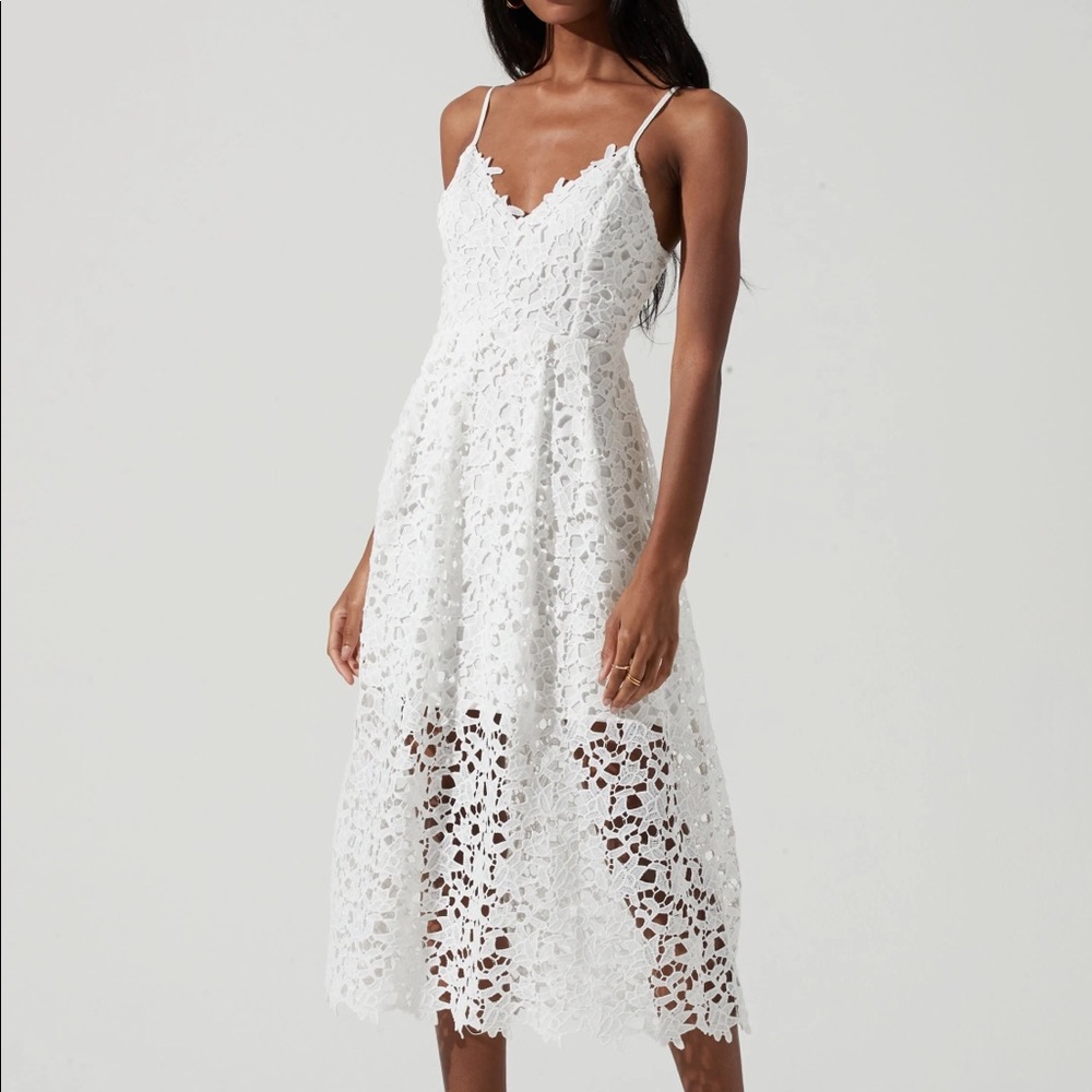 White Lace Tea Length A Line Midi Dress